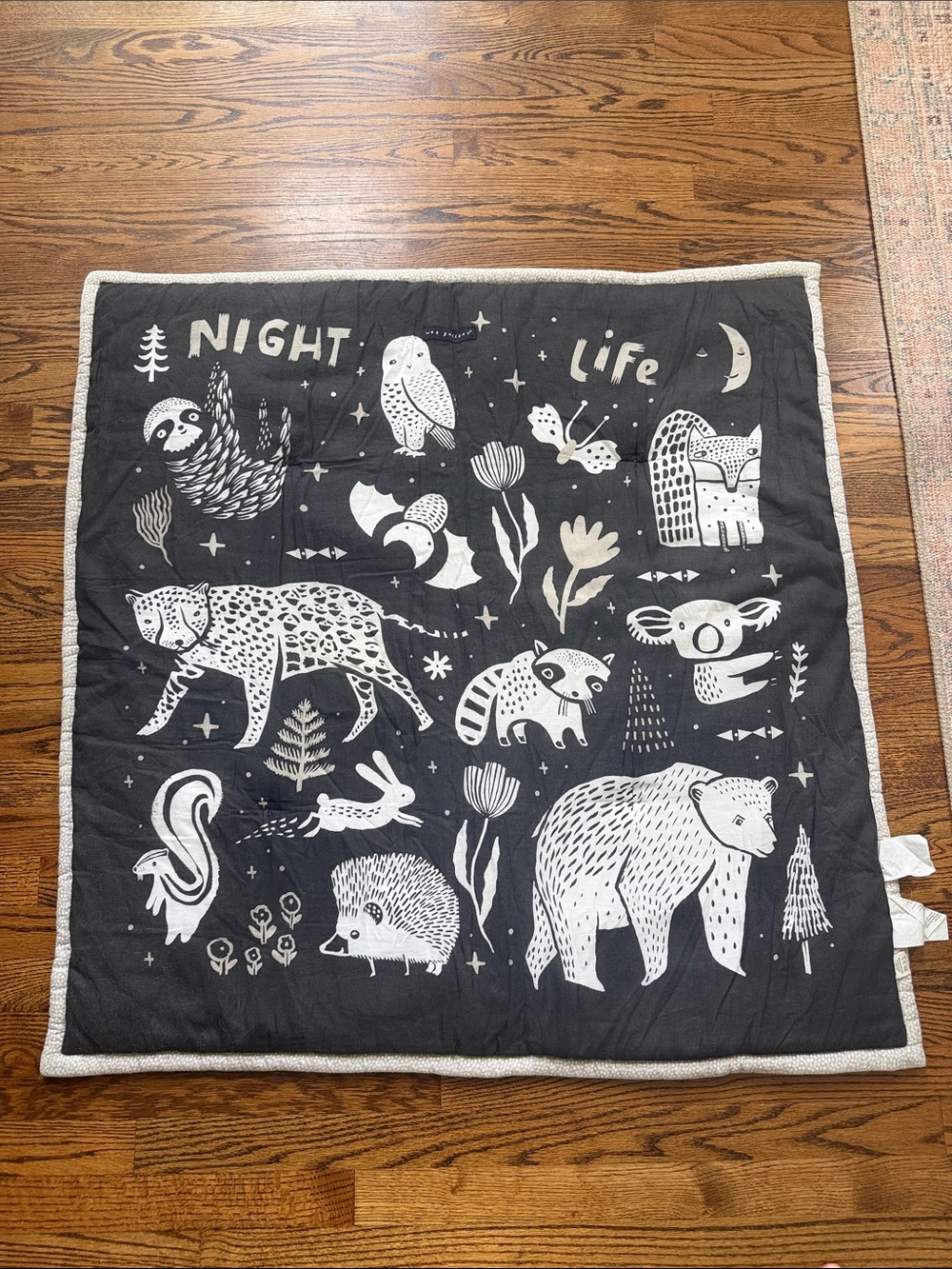 Wee Gallery Reversible Night Life Black & White Animal Print Quilted Play Mat